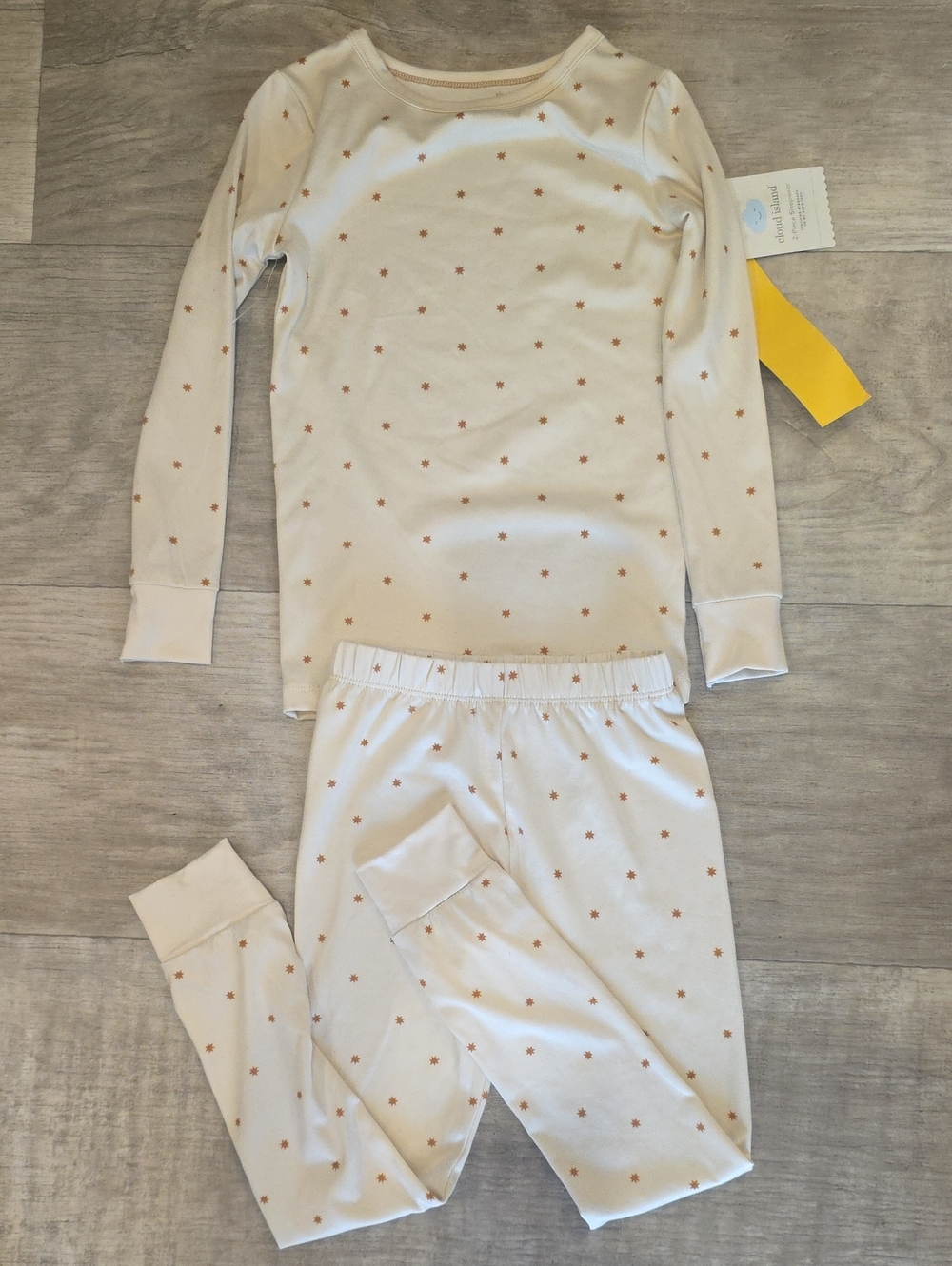 cloud island Cream Pajama Set with Tiny Gold Star Print